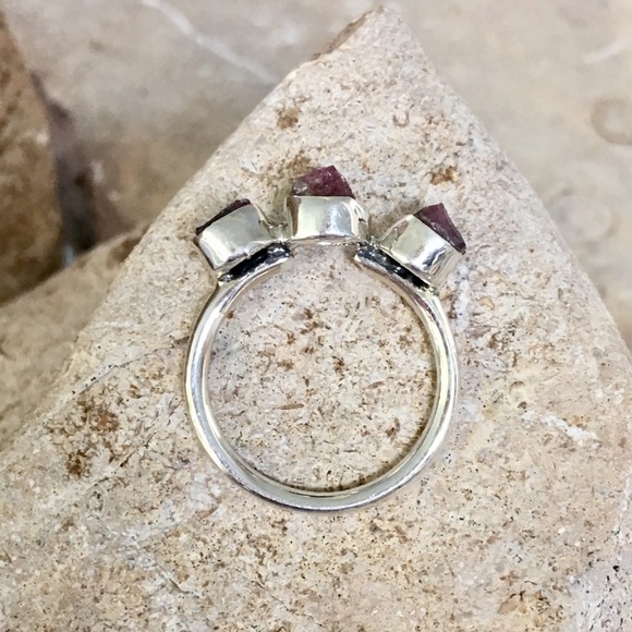 Raw rubellite tourmaline crystal sterling ring 7 NWT - Picture 3 of 5